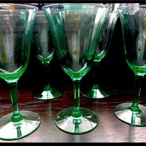 Vintage Set of 5 Depression Glass Uranium Glass Cocktail Wine Glass
